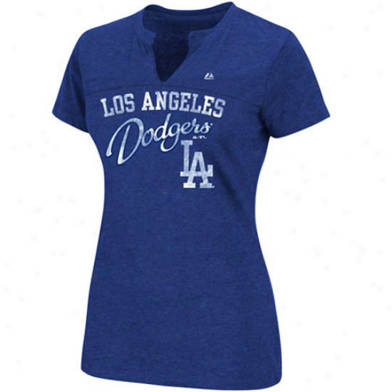 Majestic L.a. Dodgers Ladies Game Lead Fashion Split Neck T-shirt - Royal Blue