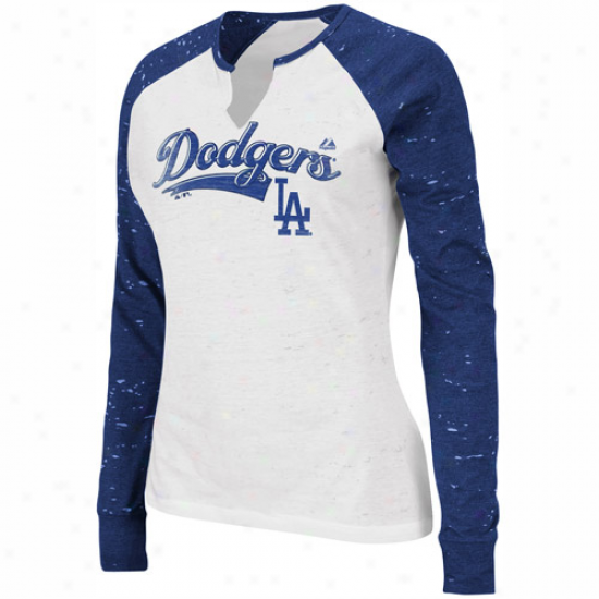 Majestic L.a. Dodgers Ladies League Special Lingering Sleeve T-shirt - White-royal Blue