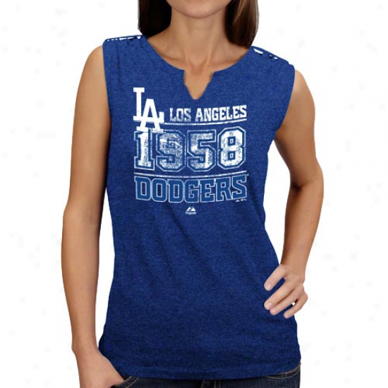 Majestic L.a. Dodgers Ladies Kingly Blue Diamond Diva Heathered Split-neck Tank Cap