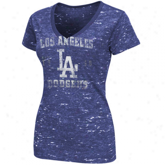 Majestic L.a. Dodgers Ladies Royal Blue Sapphire Premium V-neck Heathered T-shirt