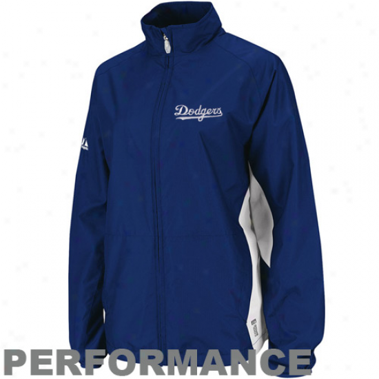 Majestic L.a. Dodgers Ladies Royal Blue-white Cool Base Gamer Full Zip Performance Jacket