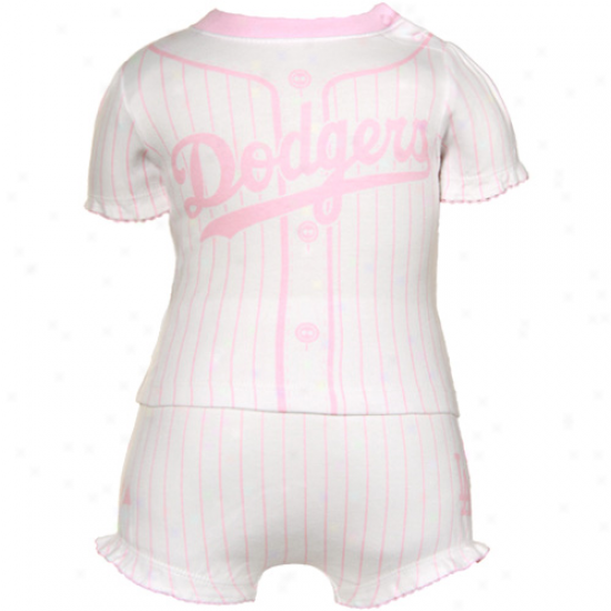 Majestic L.a. Dodgers Newborn White-pink Pinstripe Two-piece Set