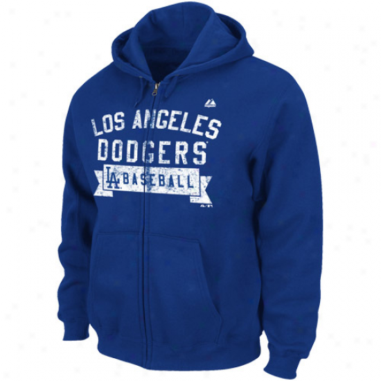 Majestic L.a. Dodgers Royal Blue Arch Classic Full Zip Hoodie Sweatshirt