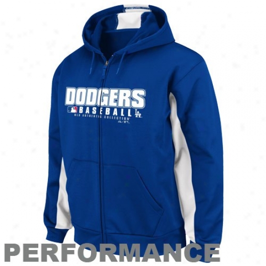 August L.a. Dodgers Royal Blue-white Authentic Petformance Hoodu Track Jacket