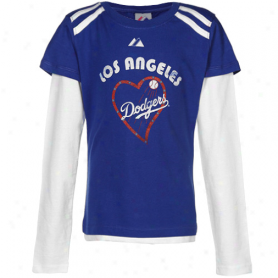 Majestic L.a. Dodgers Youth Girls Top Fleld Long Sleeve T-shirt - Royal Blue