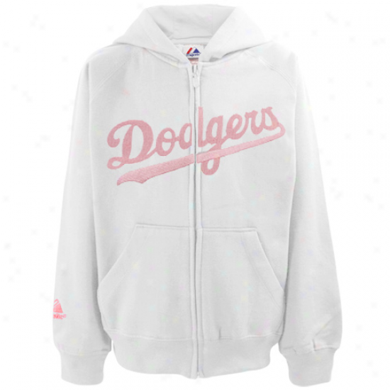 Elevated L.a. Dodgers Youth Gilrs White Full Zip Hoodie Sweatshirt