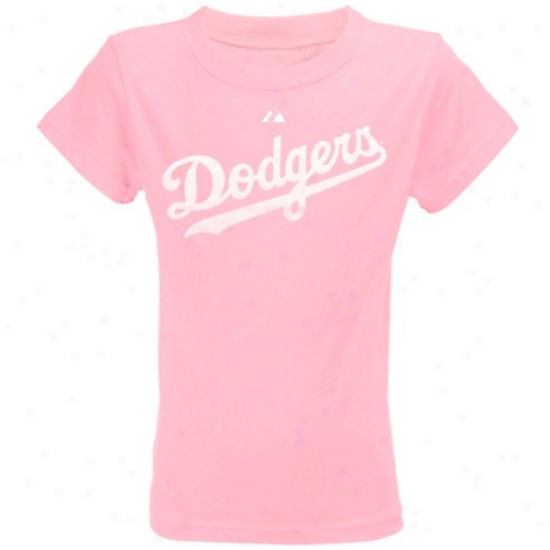 Majestic L.a. Dodgers Youth Pink Wordmark T-shirt