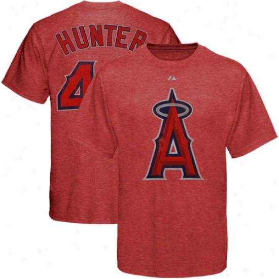 Majestic Los Angeles Angels Of Anaheim #45 Torii Hunter Red Ballyard Legends Heathered T-shirt