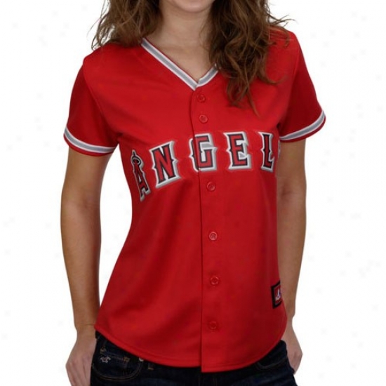 Majestic Los Angeles Angels Of Anaheim Ladies Red Replica Jersey