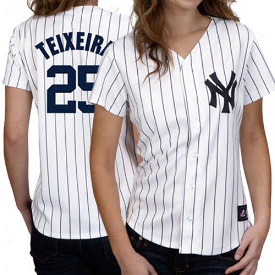 Majestic Mark Teixeira New York Yankees Women's Replica Jersey - White Pinstripe