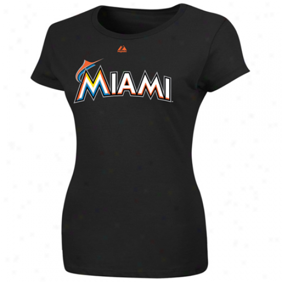 Majestic Miami Marlins Ladies Official Wordmark T-shirt - Black