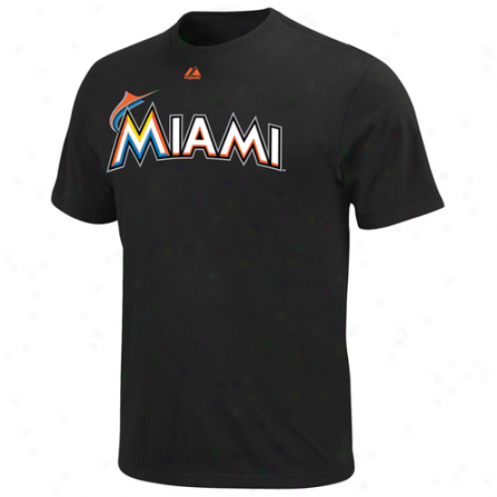 Majestic Miami Marlins Official Wordmark T-shirt - Black