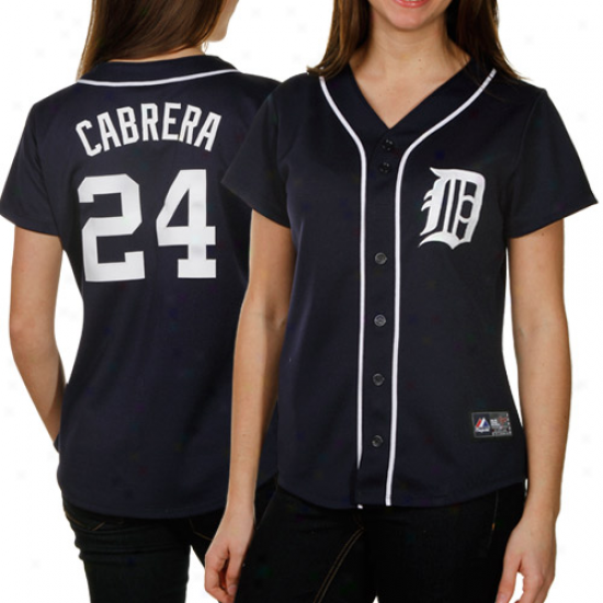 Majestic Miguel Cabrera Detroit Tigers Women's Replica Jersey - Navy Blue