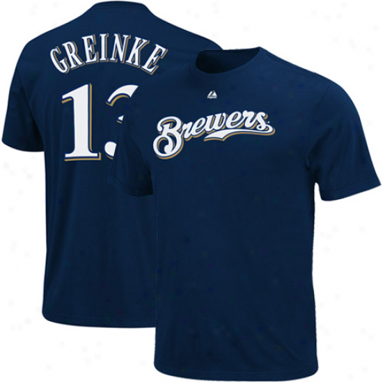 Majestic Milqaukee Brewers #13 Zach Greinke Youth Navy Blue Player T-shirt