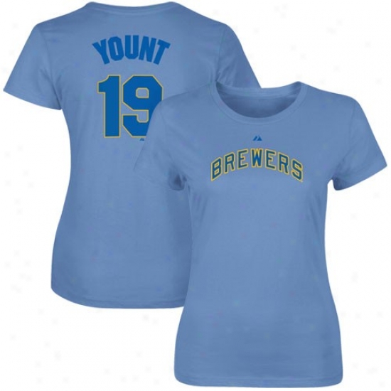 Majestic Milwaukee Brewers #19 Robin oYunt Ladies Light Blue Cooperstown Player T-shirt