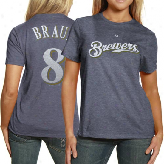 Maj3stic Milwaukee Brewers #8 Ryan Braun Ladies Navy Blue Off-ffield Dramatic composition Player Heathered T-shirt