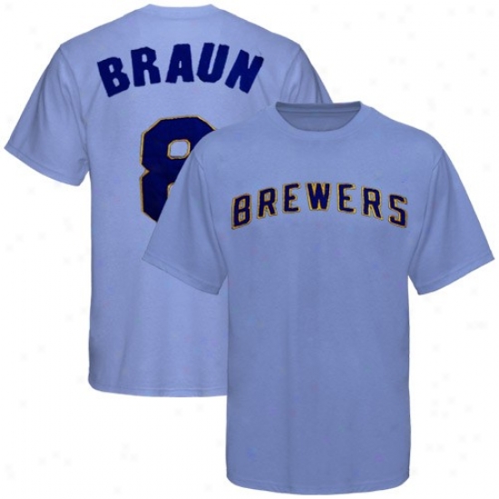 Majestic Milwaukee Brewers #8 Ryan Braun Light Blue Applique Premium T-shirt