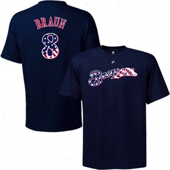 Majestic Milwaukee Brewerss #8 Ryan Braun Navy Blue Stars & Stripes Player T-shirt