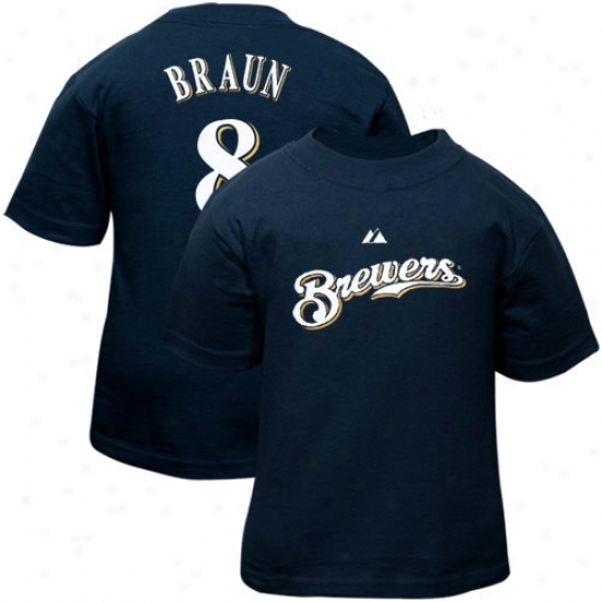 Maj3stic Milwaukee Brewers #8 Ryan Braun Toddler Navy Dismal Playee T-shirt
