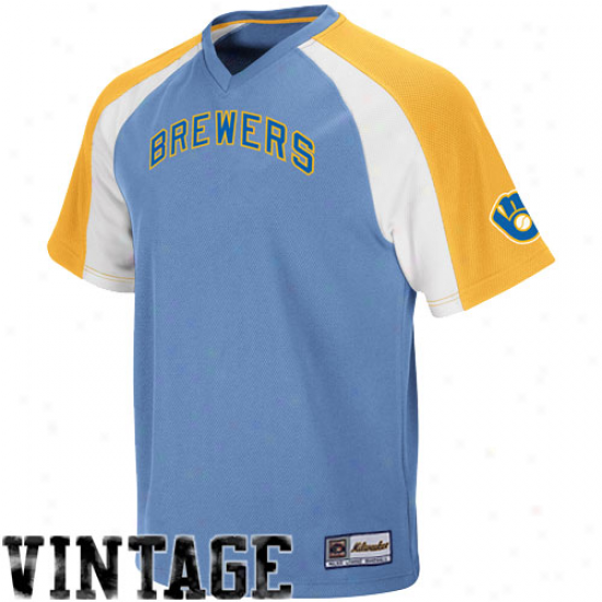 Majestic Milwaukee Brewers Cooperstown Pullover Jersey - Light Blue-gold