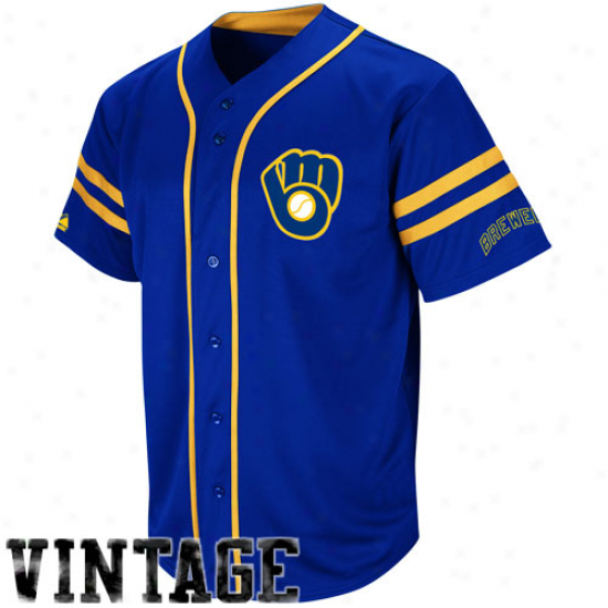 Majestic Milwaukee Brewers Cooperstown Tyrowback Heater Jersey - Royal Blue