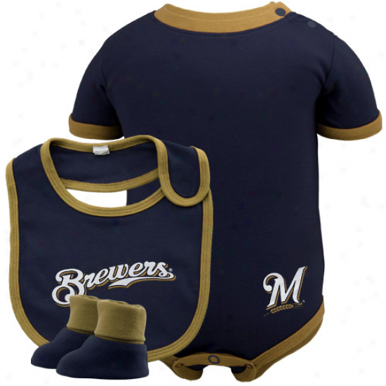 Majestic Milwaukee Brewers Creeper Bib & Bootie Set - Navy Blue/gold