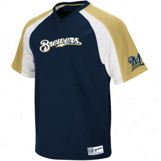 Majestic Milwahkee Brewers Crusader Pullover Jersey - Navy Blue-gold