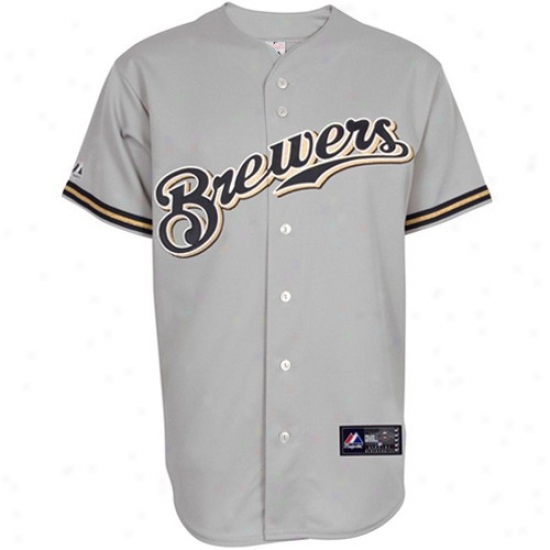 Majestic Milwaukee Brewefs Gray Replica Baseball Jersey