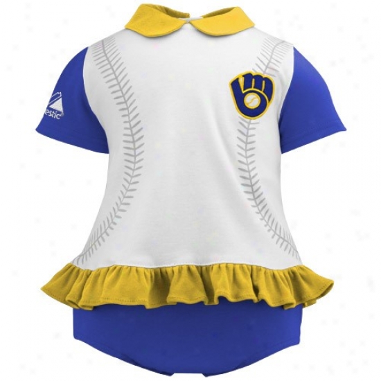 Elevated Milwaukee Brewers Infant Girls White-royal Blue Top & Bloomers Set