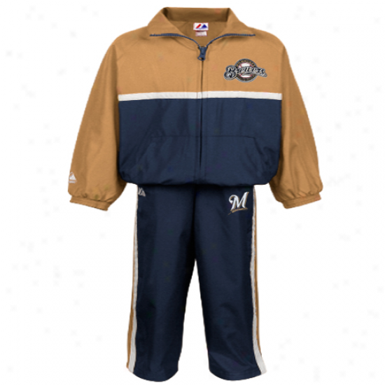 Majestic Mulwaukee Brewers Infant Navy Blue-gold 2-piece Jacket & Pants Team Windsuuiit