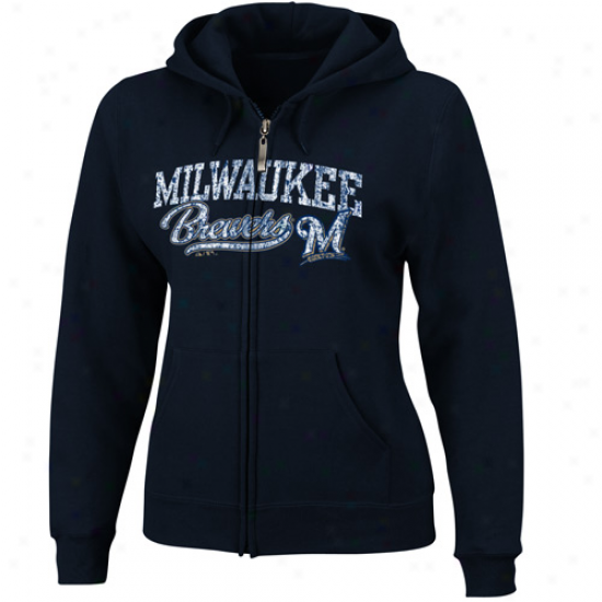 Majestic Milwaukee Breeers Ladies Navy Blue Beauty Full Zip Hoody