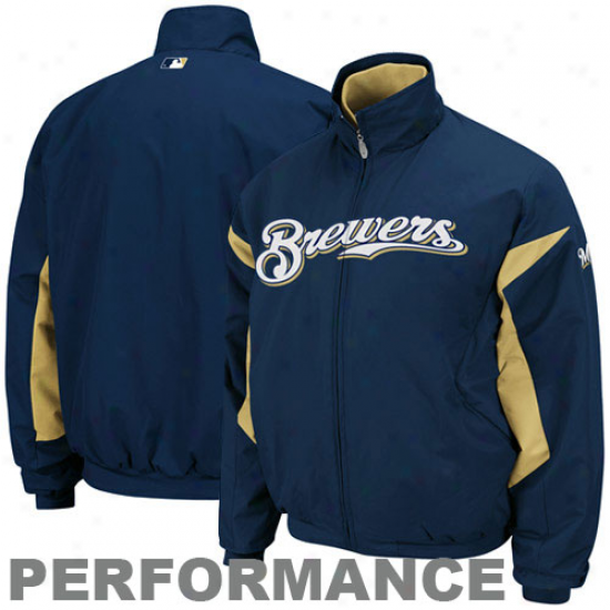 Majestic Milwaukee Brewers Navy Bluegold Therma Base Triple Peak Premier Full Zip Jacket