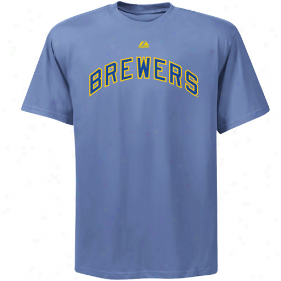 Majestic Milwaukee Brewers Official Wordmark T-shirt - Light Azure