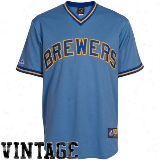 Majestic Milwaukee Brewers Replica Coopersotwn Throwback Jersey - Liight Blue