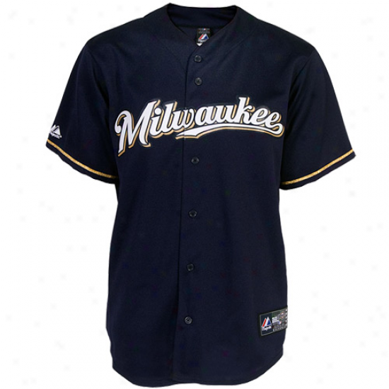 Majestic Milwaukee Brewers Replica Jersey-navy Blue