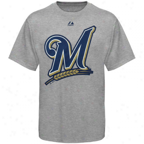 Majestic Milwaukee Brewers Youth Ash Soft Closeness Official Logo T-shirt