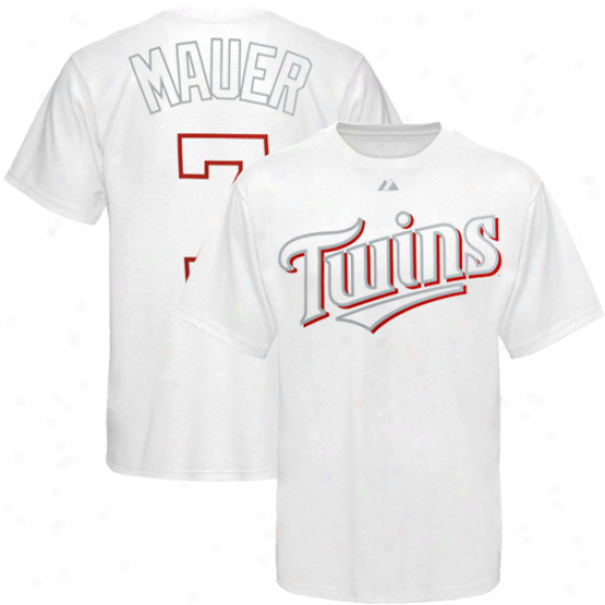 Majestic Minnesota Twins #7 Joe Mauer White-on-white Player T-shirt