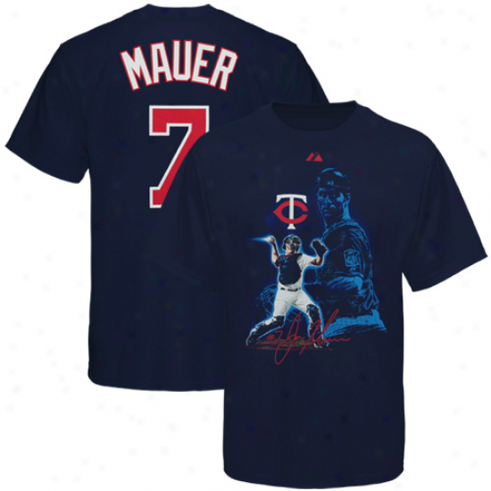 Majestic Minnesota Twins #7 Joe Mauer Youth Navy Azure Player Of The Game Name & Number T-shirt