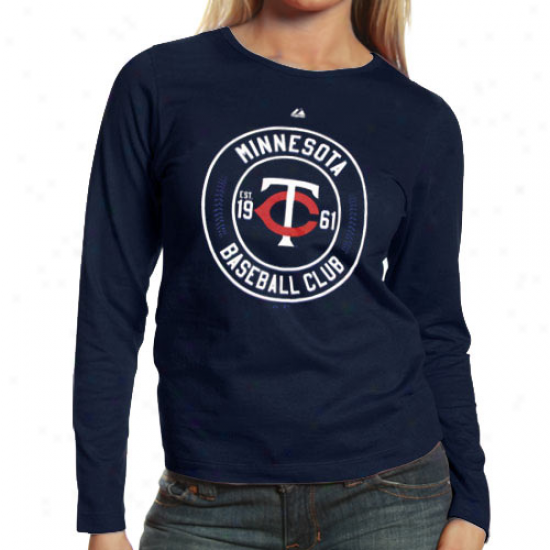 Majestic Minnesota Twins Ladies Pro Sports Baseball Club Long Sleeve T-shirt - Navy Dismal