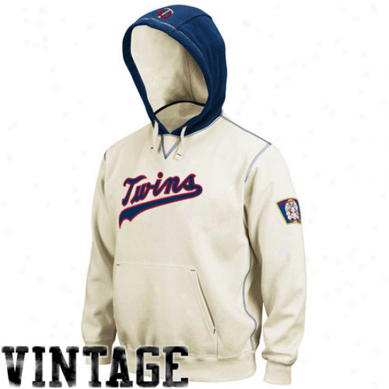 Majestic Minnesota Twwins Natural-navy Blue Cooperstown Golden Child Hoody Sweatshirt