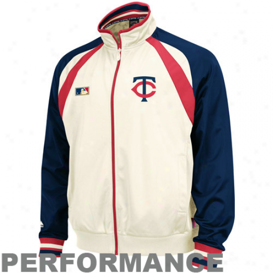 Majestic Minnesota Twins Natural-navy Blue Cooperstown Perforamnce Track Jacket