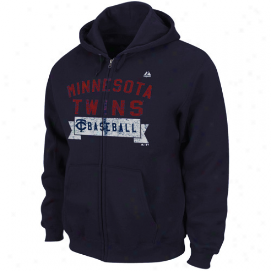 Majestic Minnesota Twins Navy Blue Arch Classic Full Zip Hoodie wSeatshirt