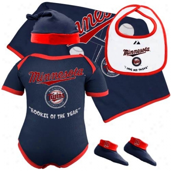 Majestic Minnesota Twins Newborn Navy Blue-red Rookie Of The Year 5-piece Box Set