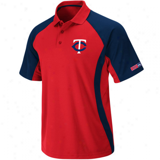 Majestic Minneaota Twins Red-navy Blue Firefist Synthetic Polo