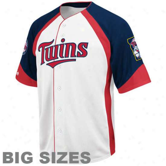 Majestic Minnesota Twins White-navy Blue Wheelhouse Big Sizes Jersey