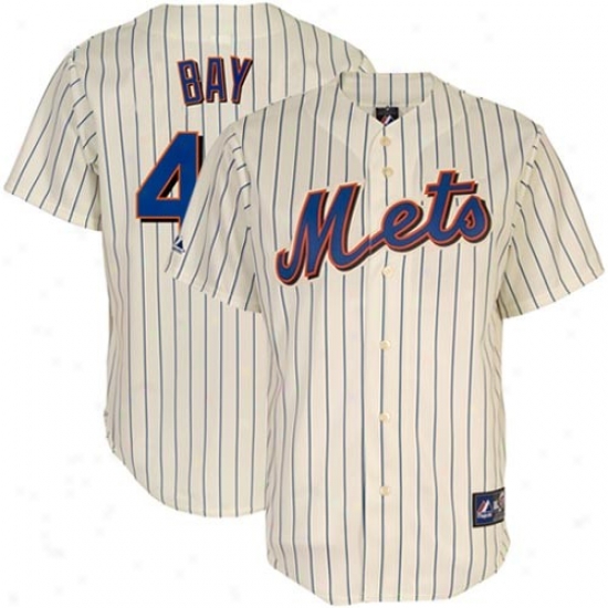 Majestic New York Mets #44 Jason Bay Natural Pinstripe Replica Baseball Player Jersey