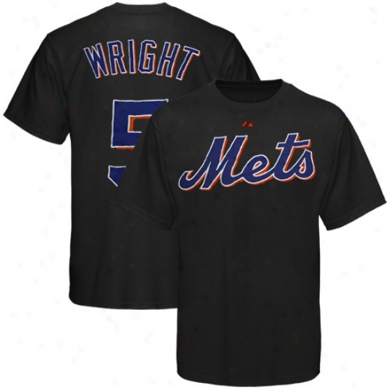 Elevated New York Mets #5 David Wright Black Applique Premium T-shirt