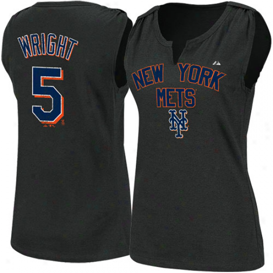 Majestic New York Mets #5 David Wright Ladies Charcoal Hey Batter Heathered Split-neck Tank Top