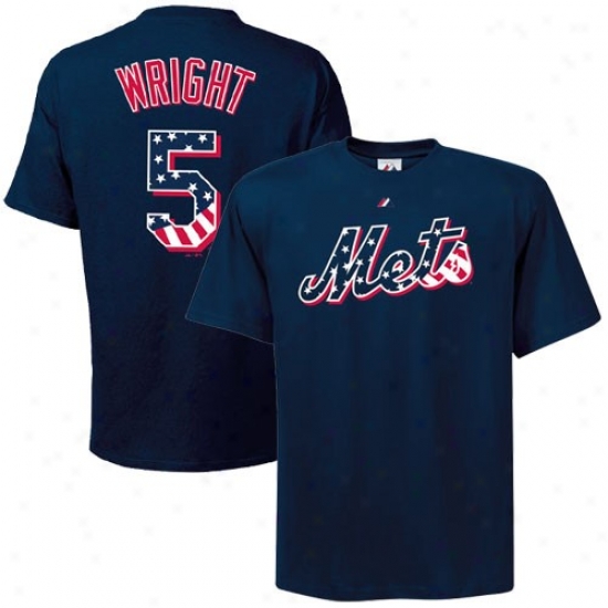 Majestic New York Mets #5 David Wright Navy Blue Stars & Stripes Player T-shirt