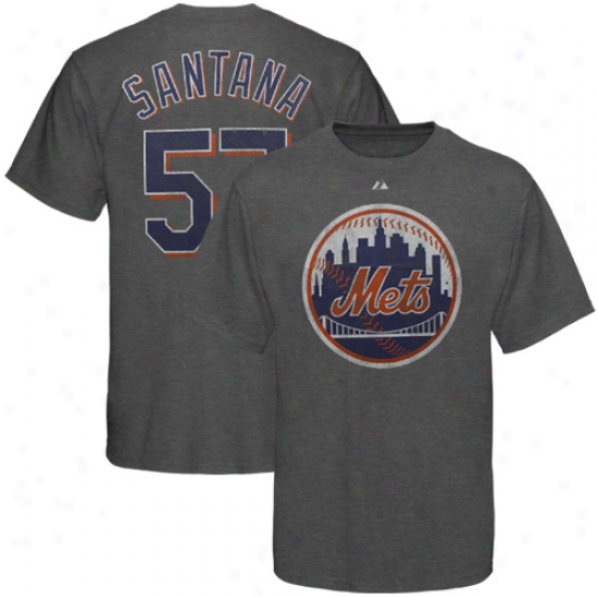 Majestic Starting a~ York Mets #57 Johan Santana Charcoal Ballyard Legends T-shirt